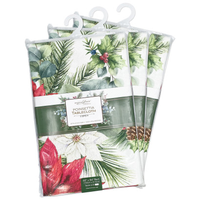 Heavy Printed Holiday Tablecloth - Poinsettia