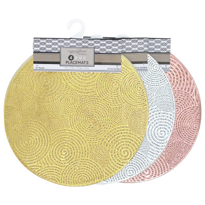 4 Pack Metallic PVC Round Place Mats
