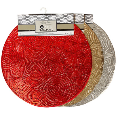4 Pack Metallic PVC Holiday Round Place Mats