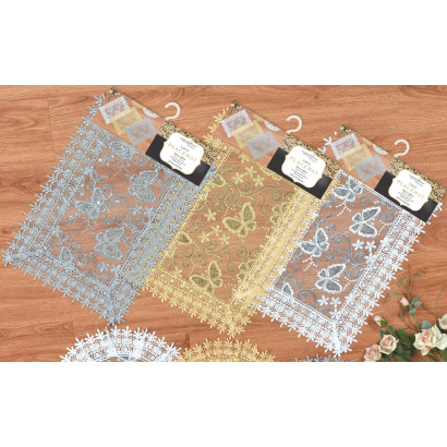 Sequin Place Mat with Lace Border- Butterfly