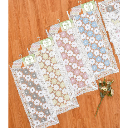 Embroidered Table Runner with Lace Border