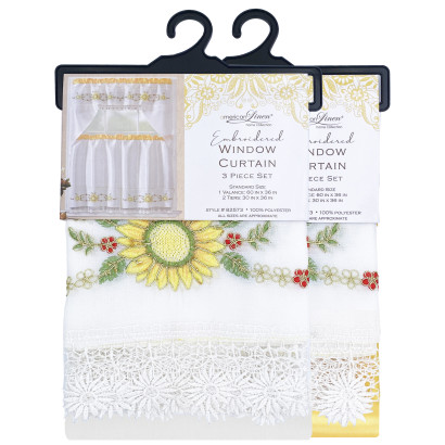 Embroidered Window Curtain Set- Sunflower