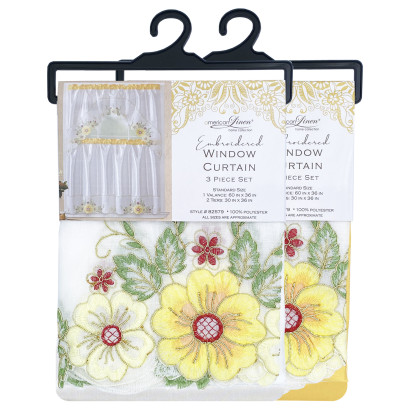 Floral Embroidered Window Curtain Set
