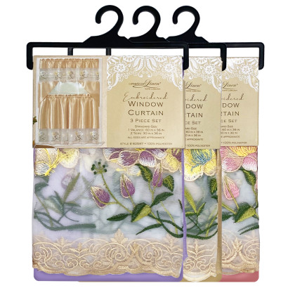 Embroidered Floral Window Curtain Set