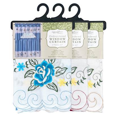 Embroidered Floral Window Curtain Set