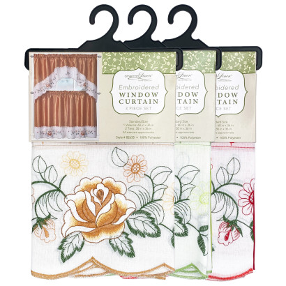 Embroidered Floral Window Curtain Set