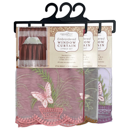 Embroidered Window Curtain Set -  Butterflies