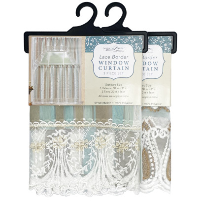 Embroidered Window Curtain Set - Stripes