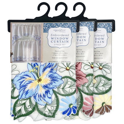 Embroidered Floral Window Curtain Set