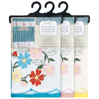 Embroidered Floral Window Curtain Set