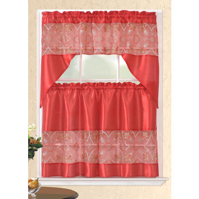 Embroidered Holiday Window Curtain Set