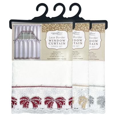 Lace Border Window Curtain Set - Ribbon