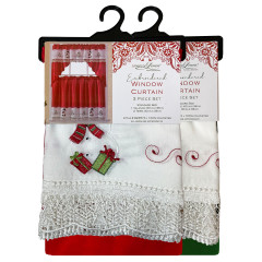 Holiday Embroidered Window Curtain Set - Snowman