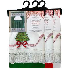 Holiday Embroidered Window Curtain Set - Christmas Tree
