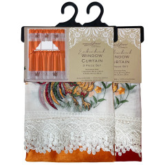 Embroidered Window Curtain Set - Rooster
