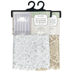 Embroidered Floral Window Curtain Set